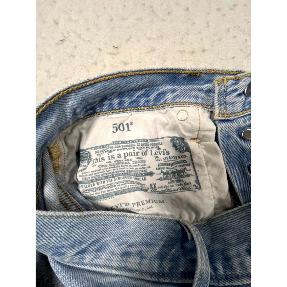 Levi's 501 Premium Cut Off Shorts Womens 29 Blue Distressed Light Wash Raw Hem - Picture 4 of 14